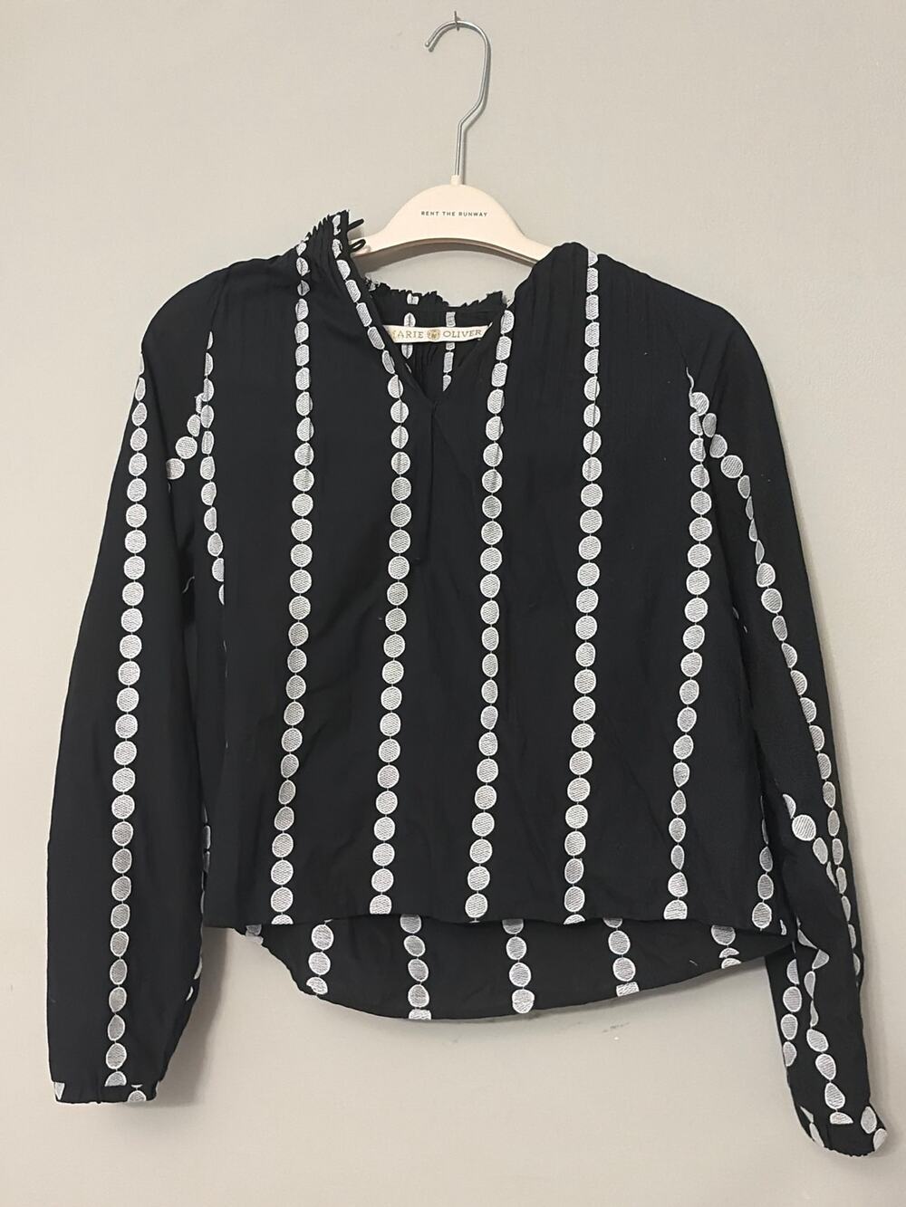 Marie Oliver 100% Cotton Embroidered Blouse – Size XS – Black & White